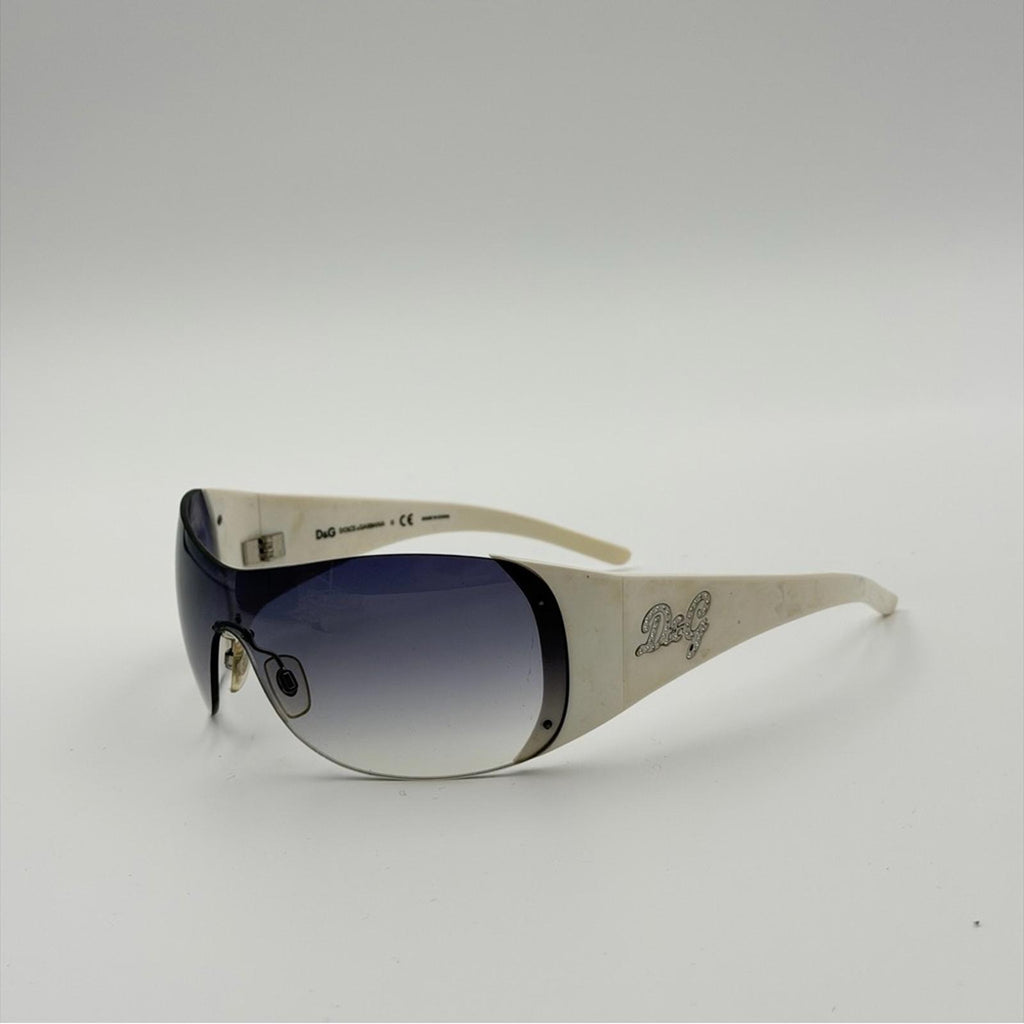 DOLCE & GABBANA WHITE SHIELD SUNGLASSES SILVER LOGO