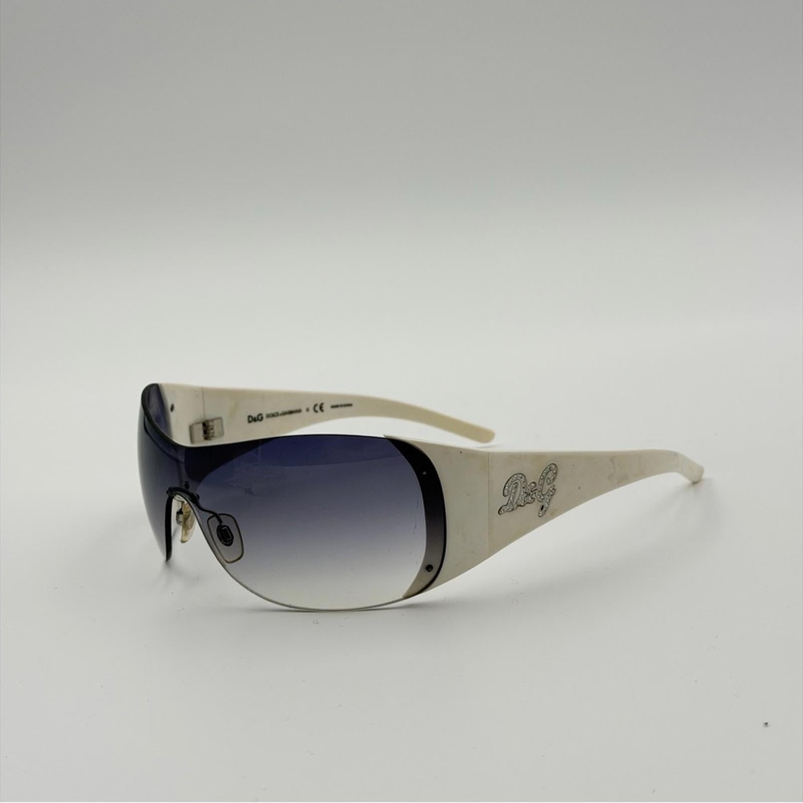DOLCE & GABBANA WHITE SHIELD SUNGLASSES SILVER LOGO