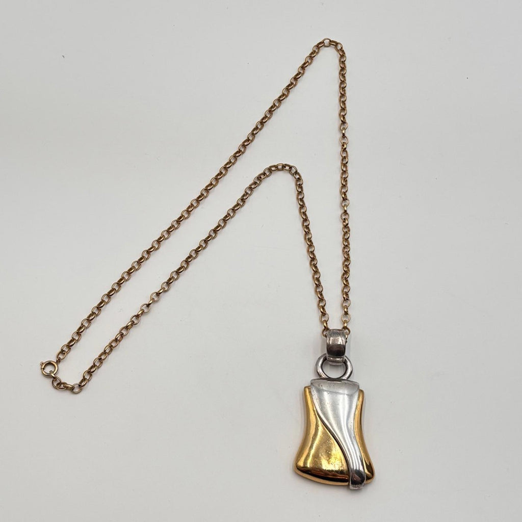 Givenchy Two Tone Pendant Necklace Gold Silver Logo Charm