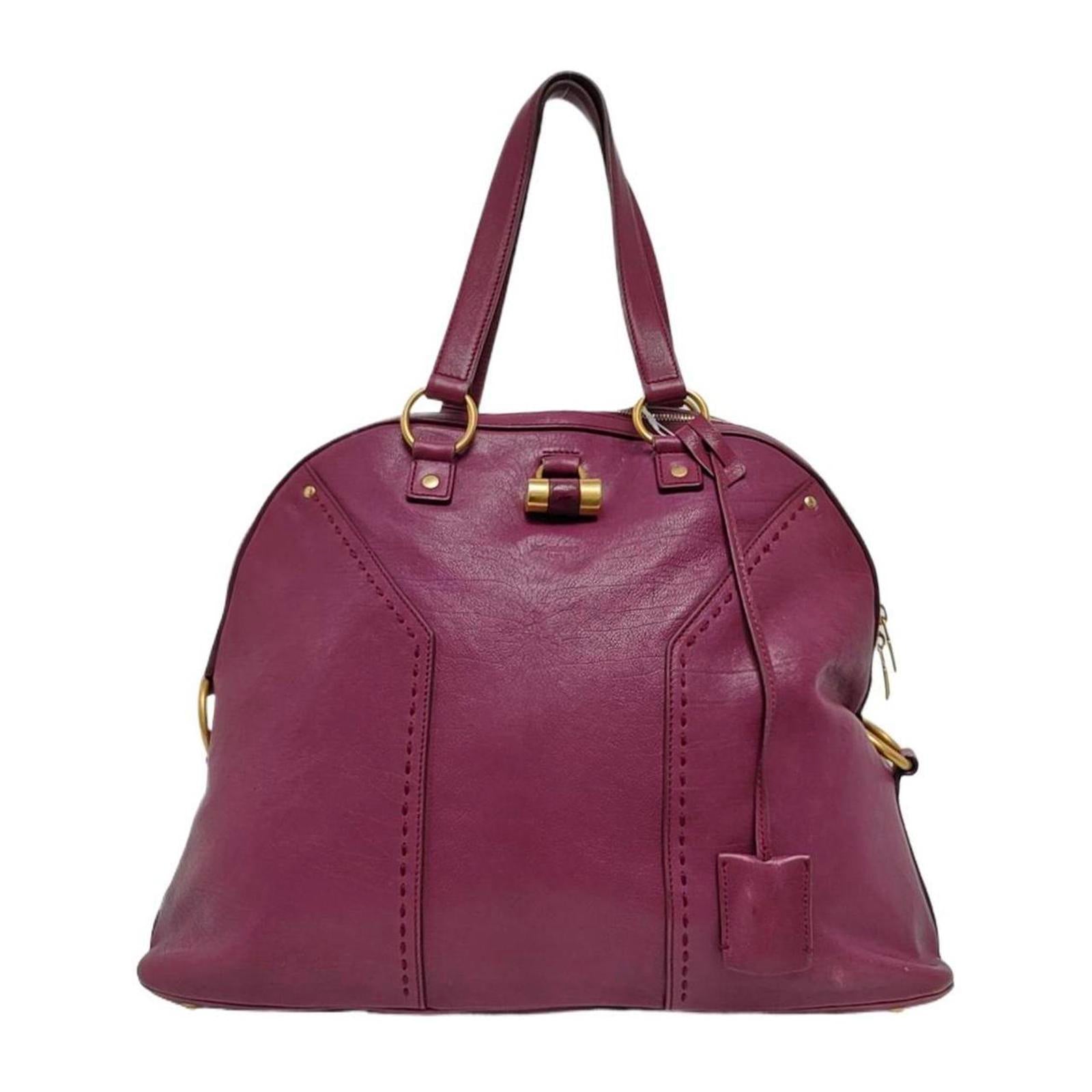 Yves Saint Laurent Muse Leather Bowler Bag Magenta Gold Hardware