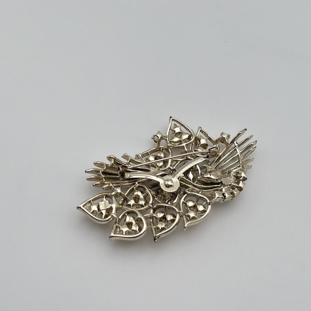 Vintage Gold-Tone & Amber Crystal Leaf Brooch