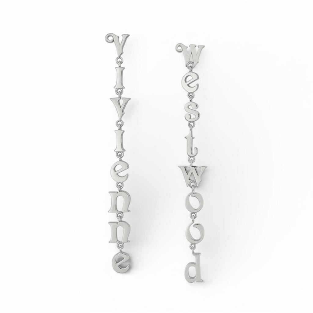 Vivienne Westwood Raimunda Asymmetrical Letter Drop Earrings – Silver Tone