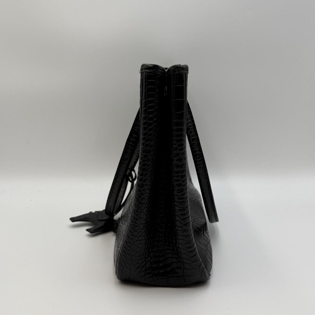 Longchamp Black Crocodile Embossed Roseau Tote