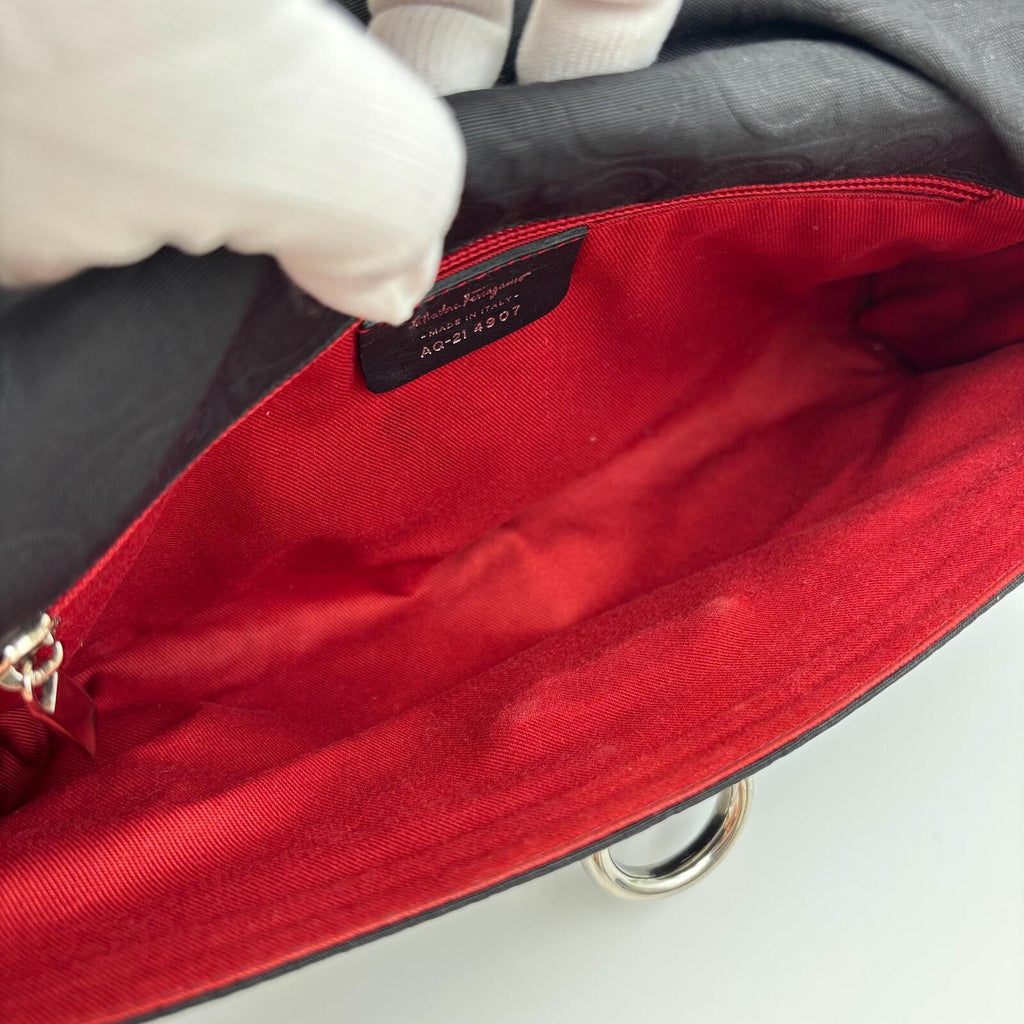 Salvatore Ferragamo Black Gancini Monogram Shoulder Bag