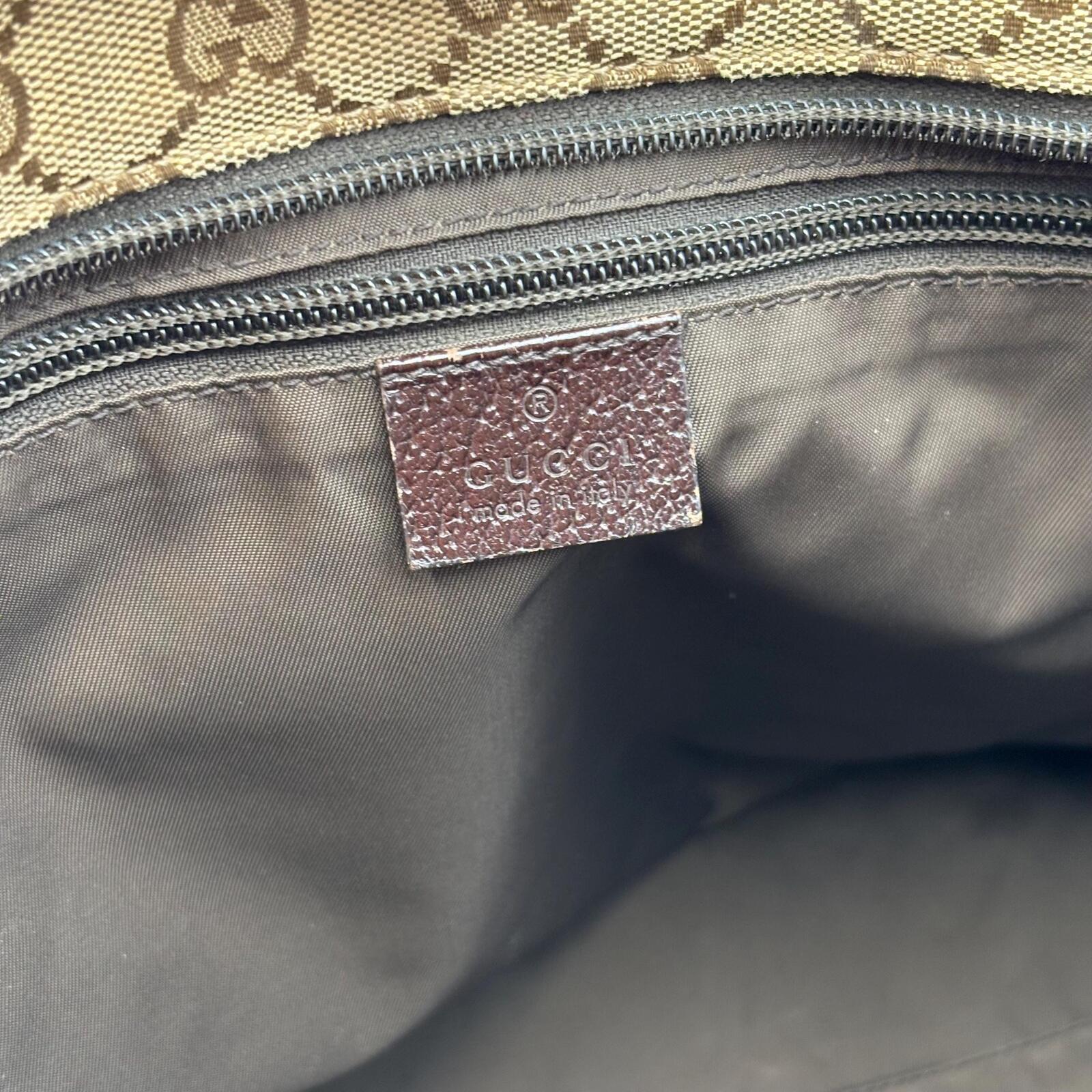 Gucci GG Canvas Web Tote Bag Brown Beige