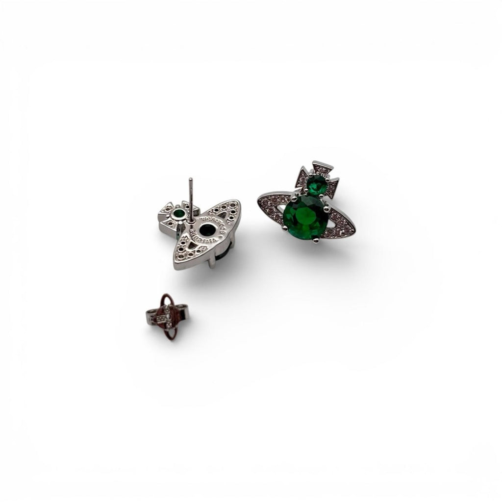 Vivienne Westwood Ismere Emerald Orb Crystal Stud Earrings Silver Tone