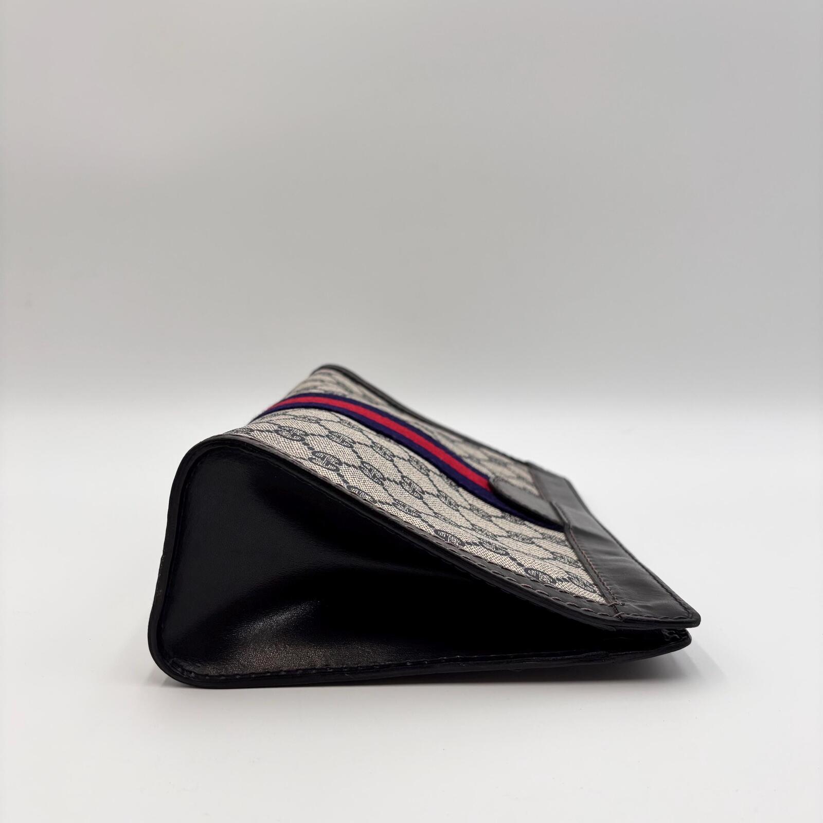 Gucci Vintage GG Supreme Web Clutch Pouch Bag Navy Red