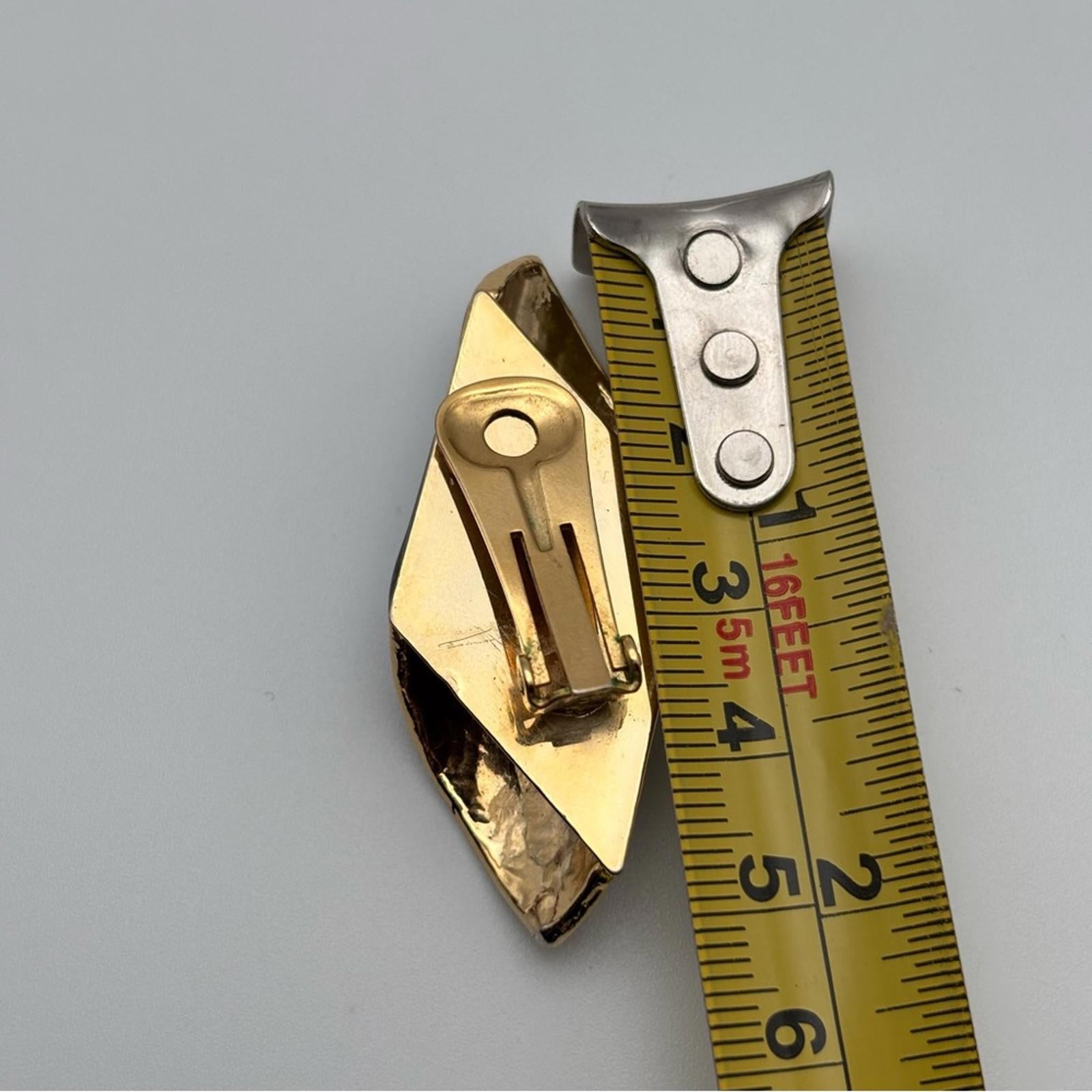 Vintage Grey Marbled Resin Geometric Clip-On Statement Earrings Gold Tone