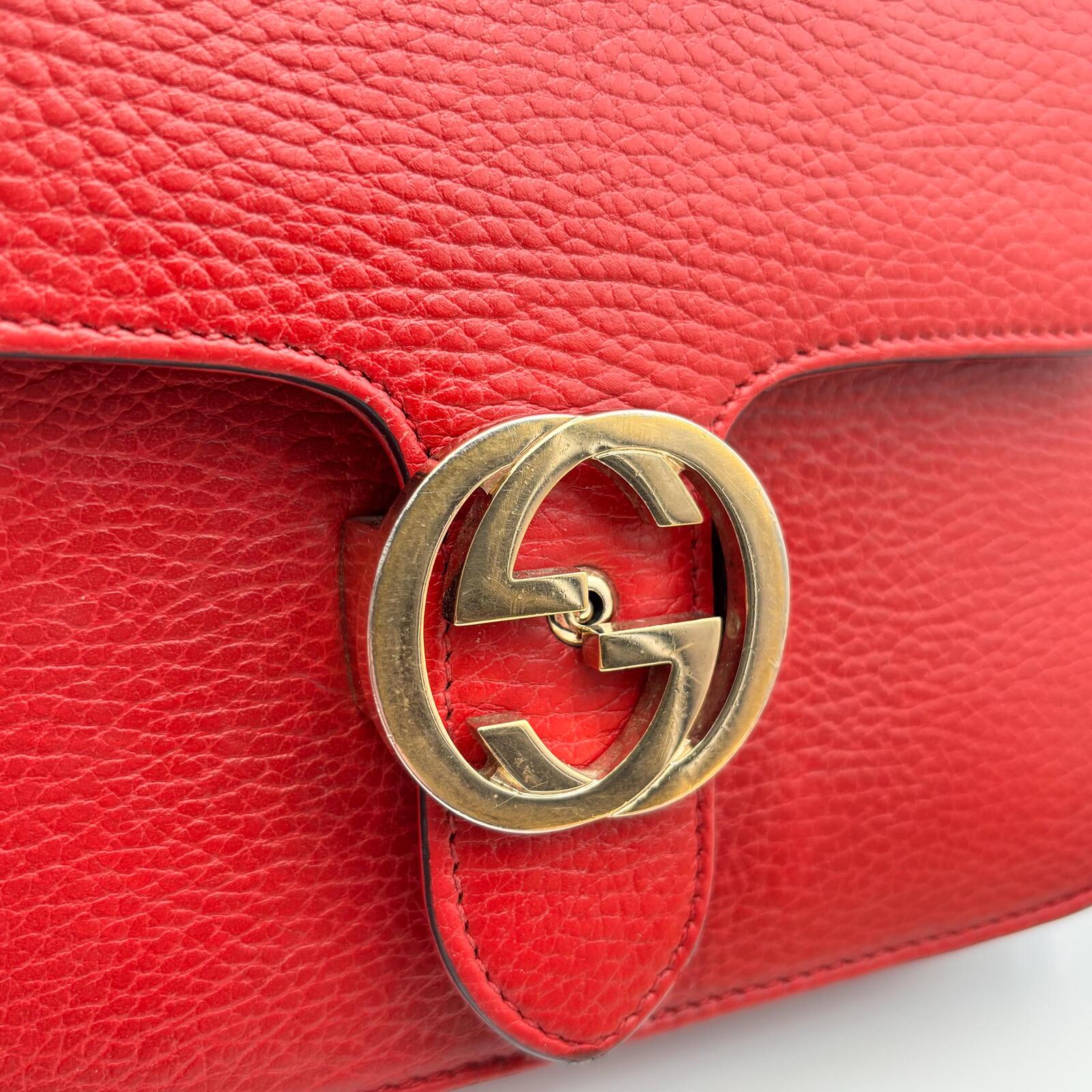 Gucci Interlocking GG Red Leather Chain Crossbody Bag