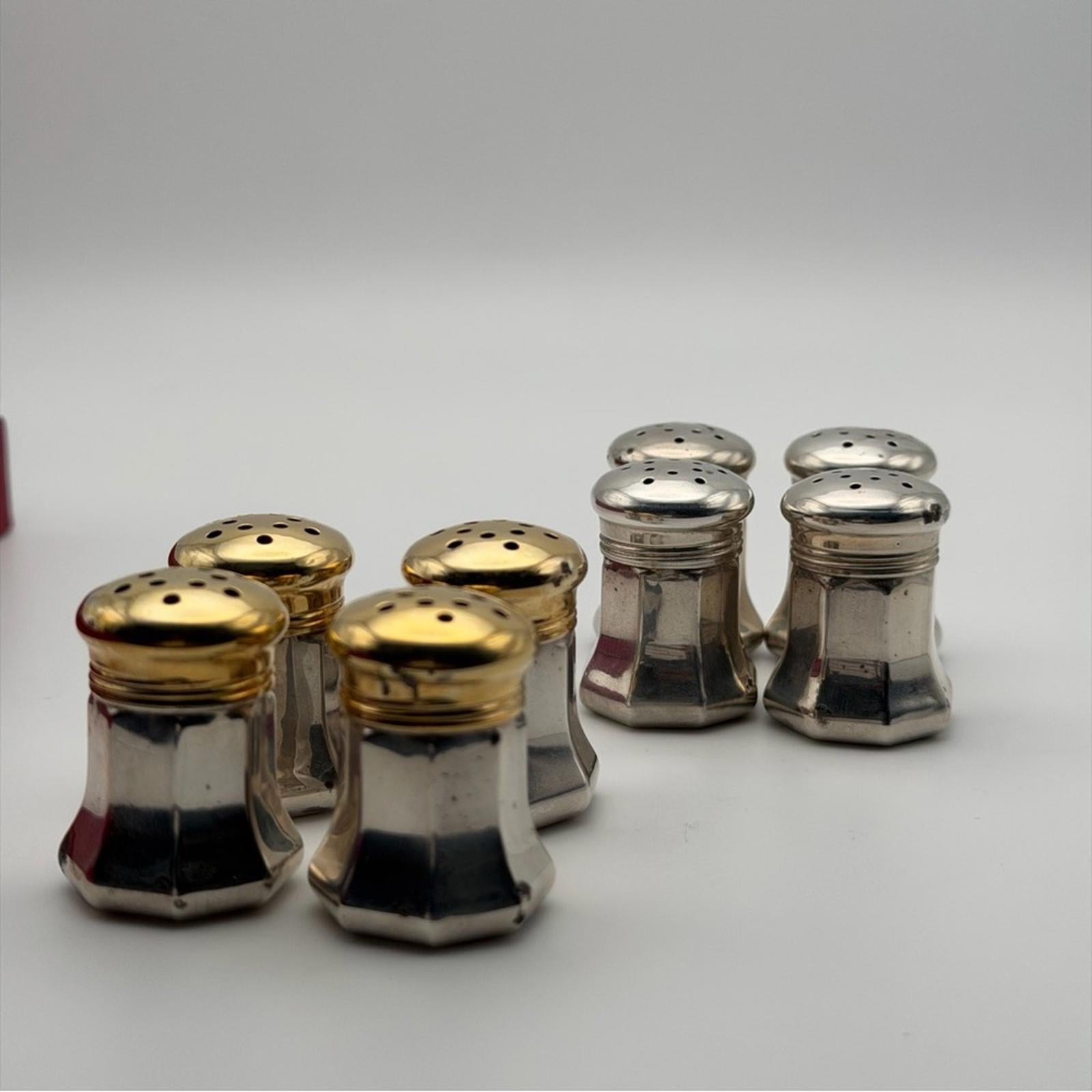 Cartier Sterling Silver Salt & Pepper Shakers Set – Gilt Lids – With Box