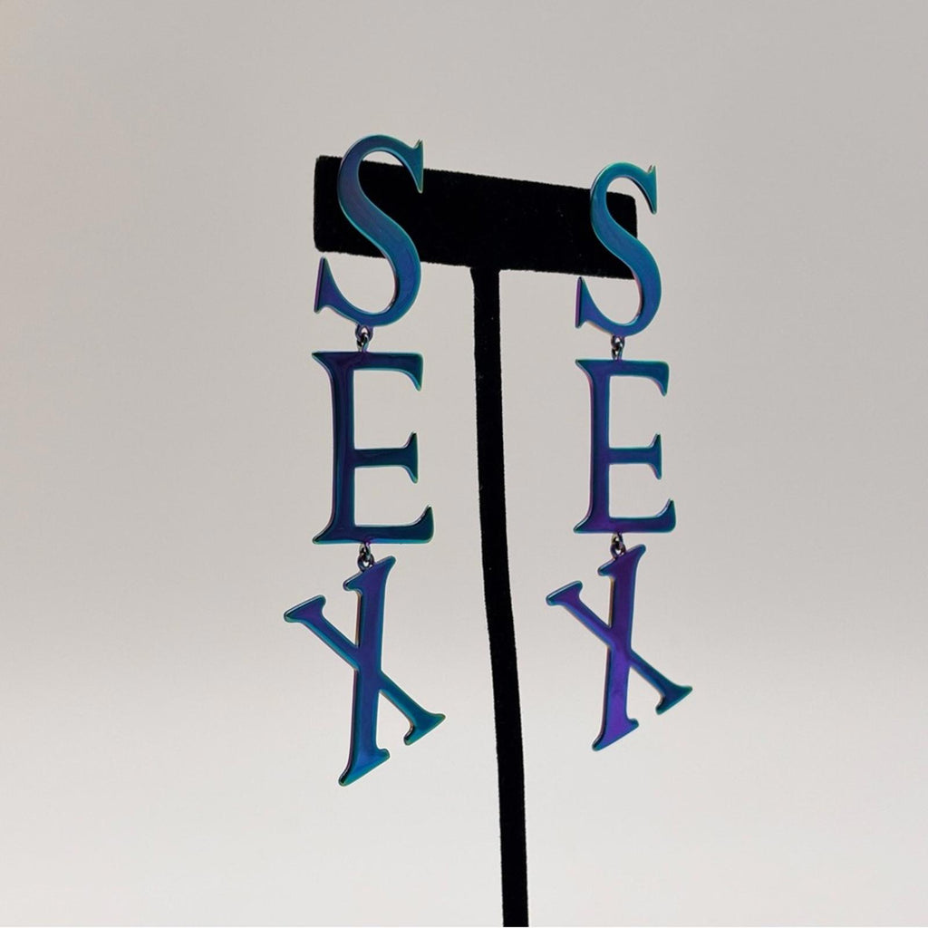 Vivienne Westwood SEX Letter Drop Earrings Rainbow Finish