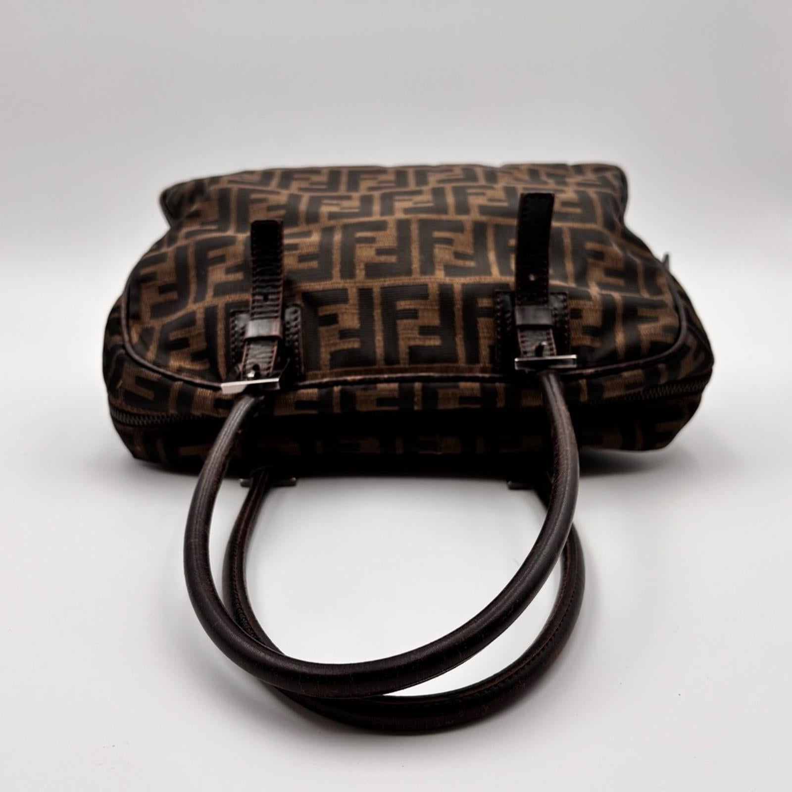 Fendi Vintage Zucca Canvas Boston Shoulder Bag Brown