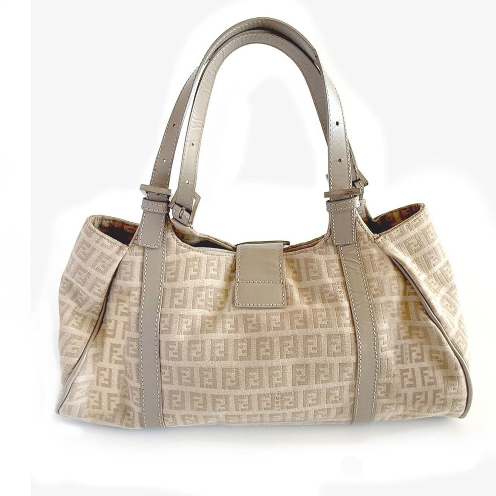 Fendi Beige Zucchino Canvas Shoulder Bag