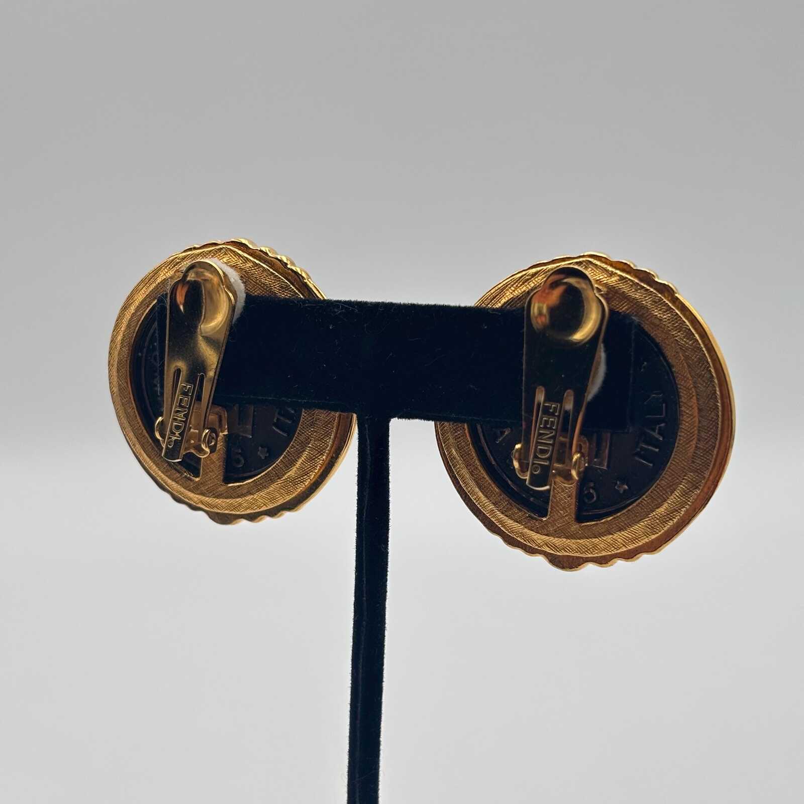 Fendi Janus Coin Clip On Earrings Gold Tone