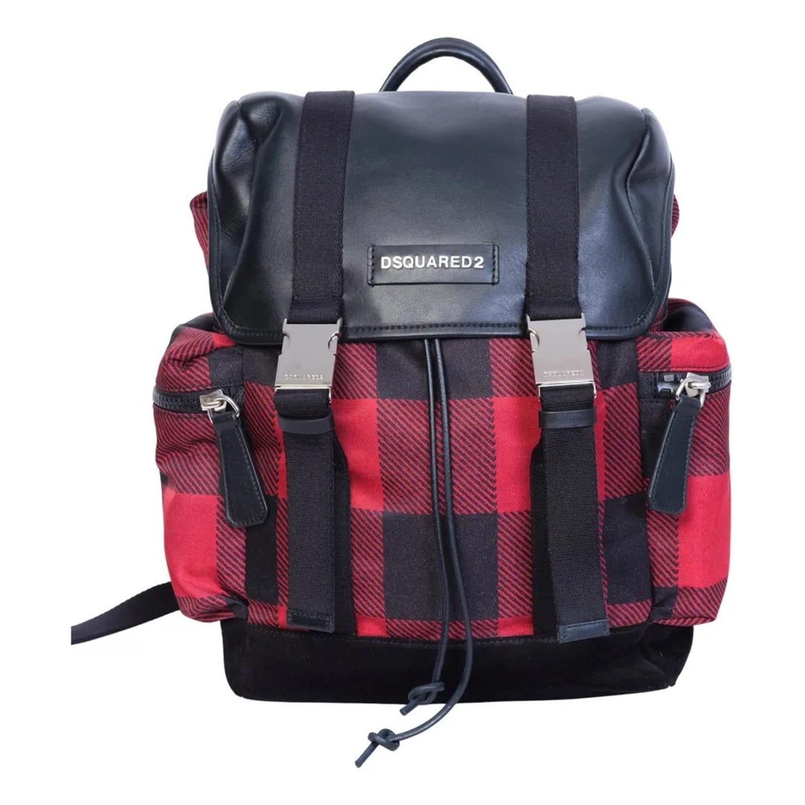 DSQUARED2 Plaid Red and Black Backpack