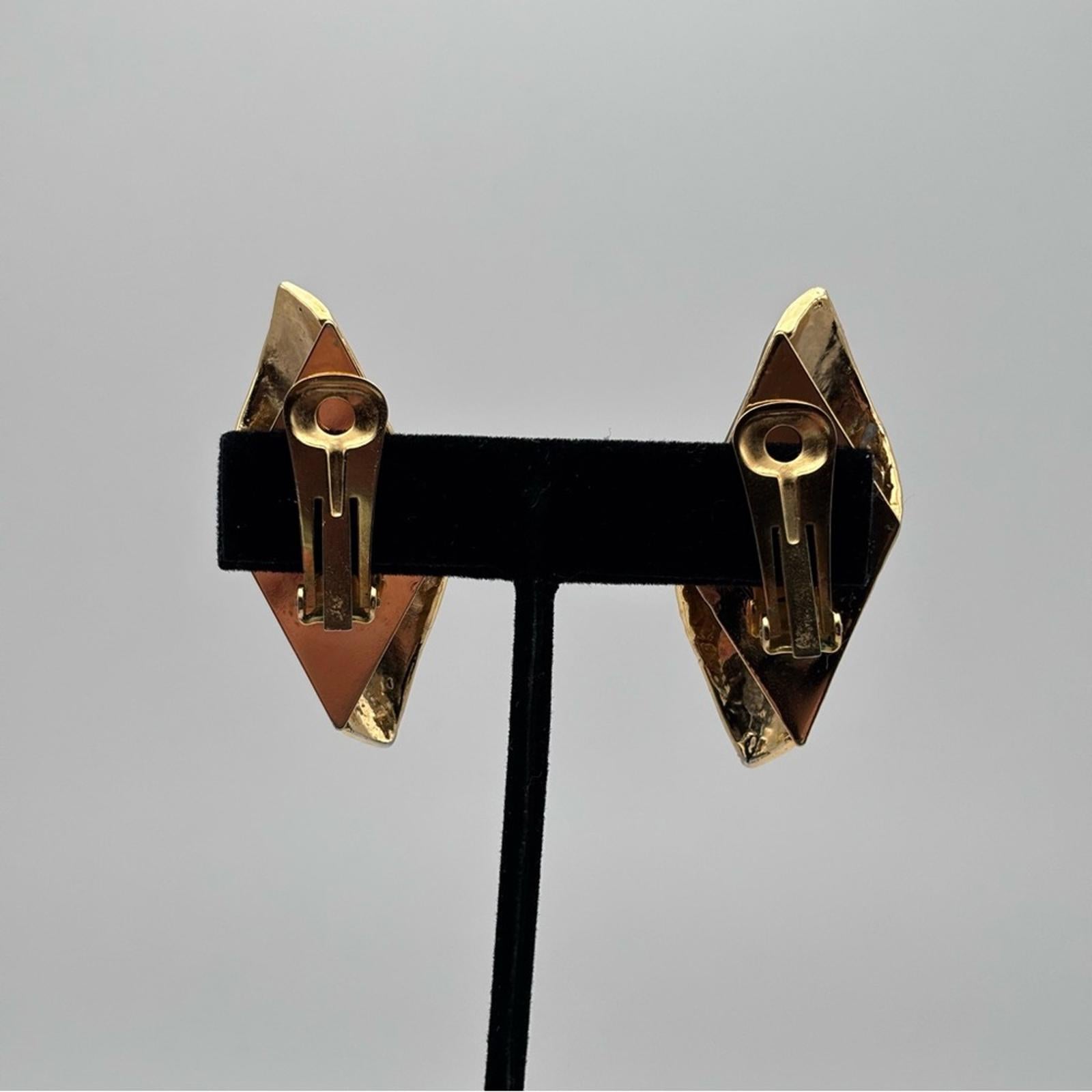 Vintage Grey Marbled Resin Geometric Clip-On Statement Earrings Gold Tone