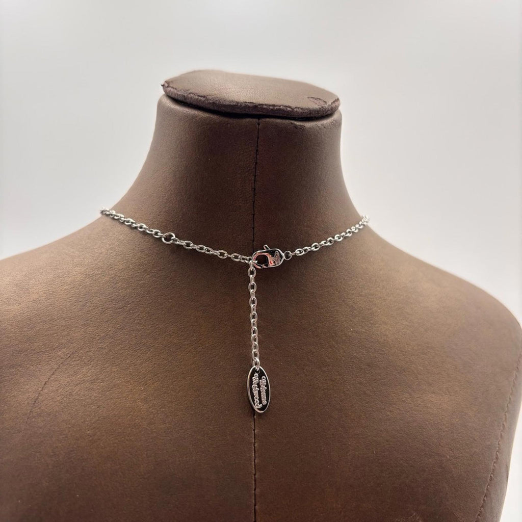 Vivienne Westwood Orb Crystal Pendant Necklace Silver Tone Pink Blue