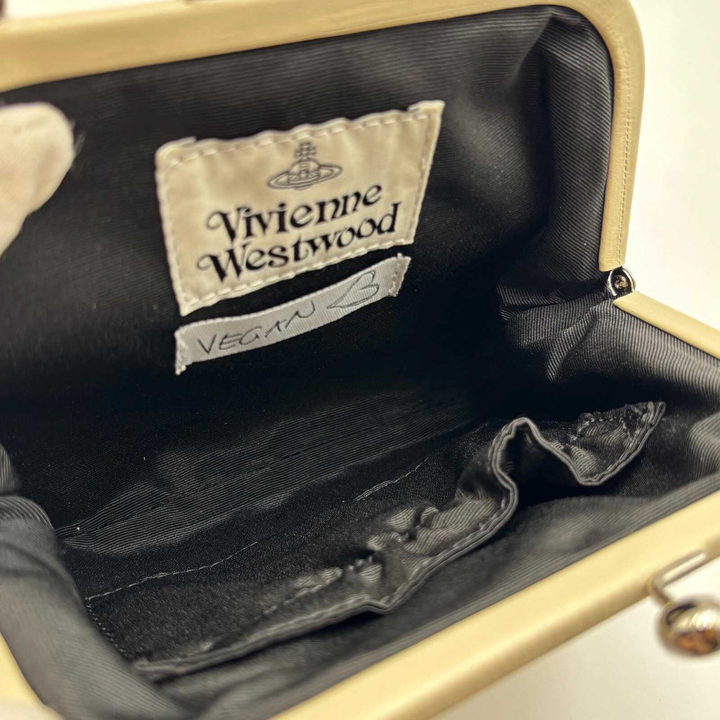 Vivienne Westwood Cream Vegan Leather Kiss-Lock Chain Shoulder & Crossbody Bag