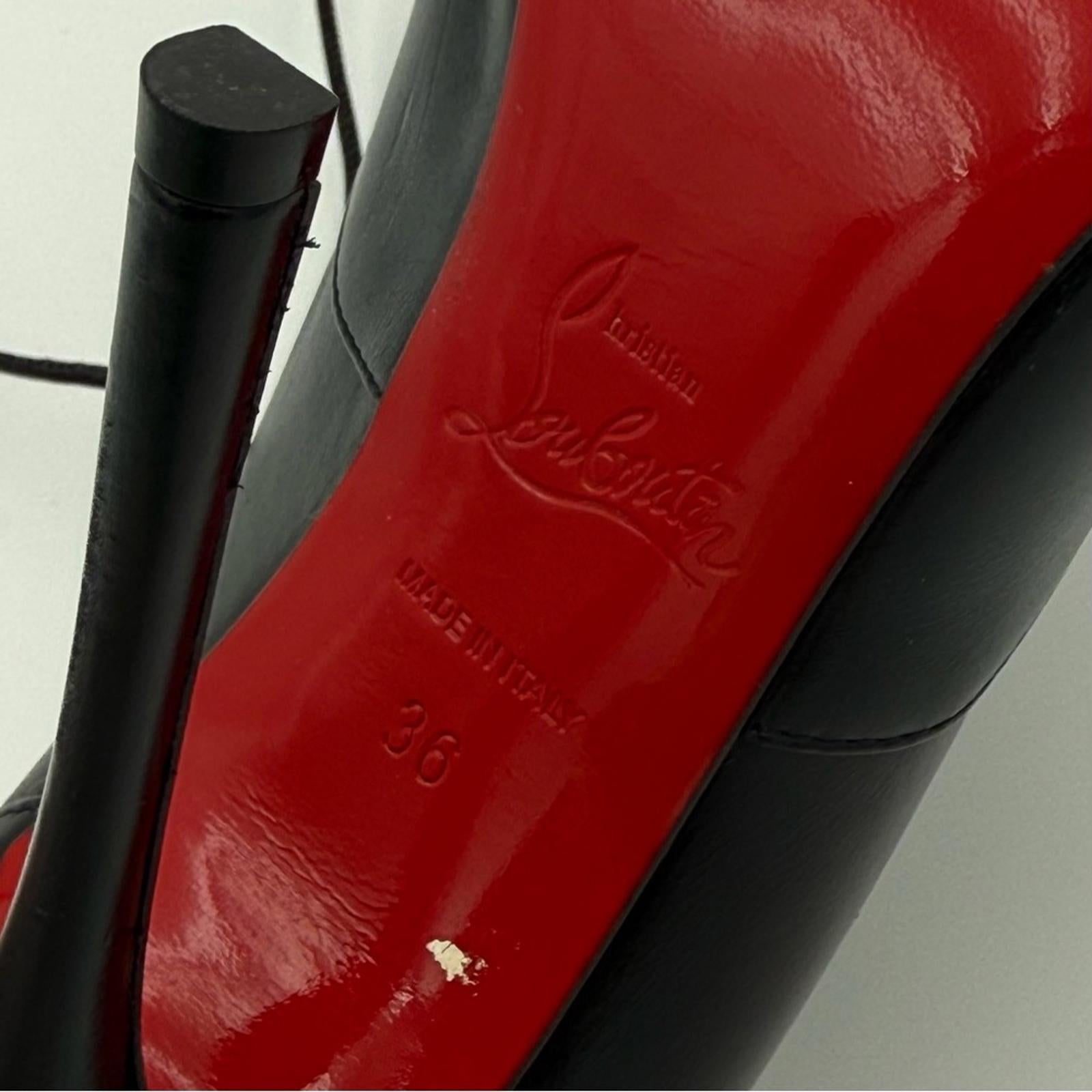 CHRISTIAN LOUBOUTIN BLACK LEATHER LACE-UP BOOTIES – SIZE 36