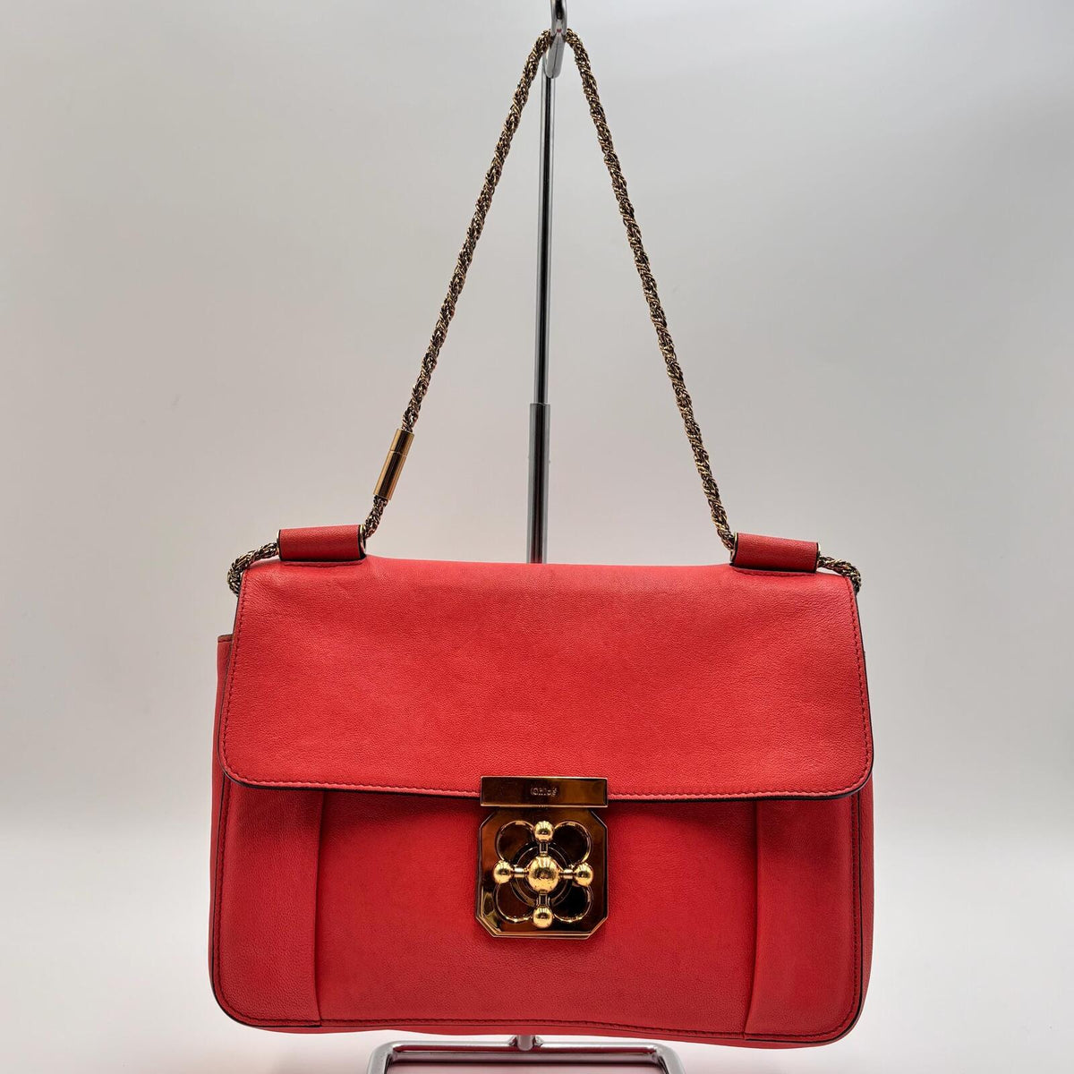 Chloé Square Elsie Chain Shoulder Bag Coral Pink Leather