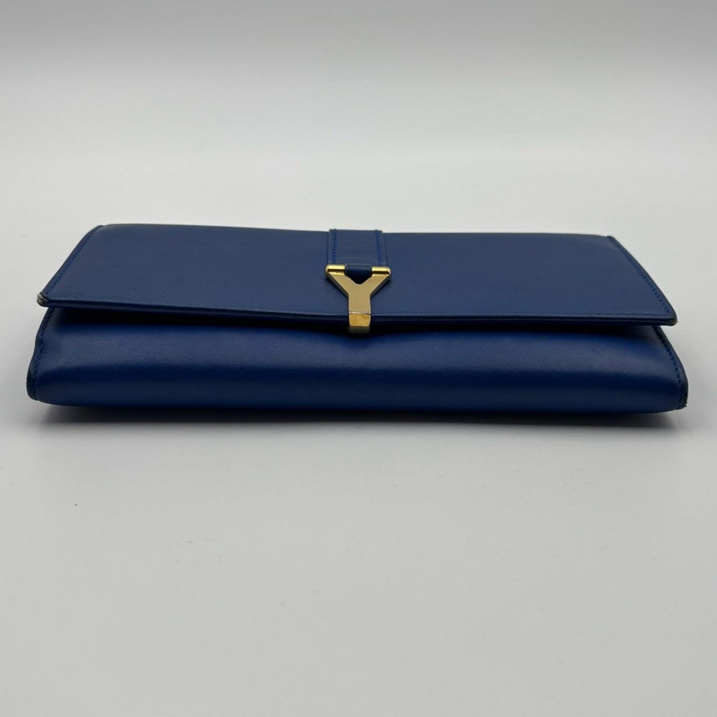 Saint Laurent Y-Chic Authentic Royal Blue Leather Zip Wallet On Chain