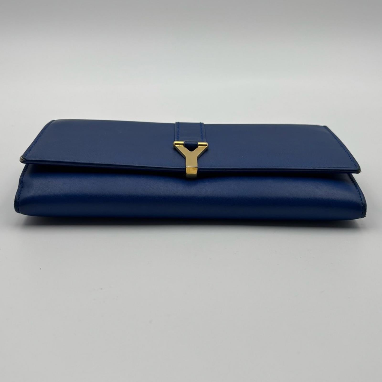 Saint Laurent Y-Chic Authentic Royal Blue Leather Zip Wallet On Chain