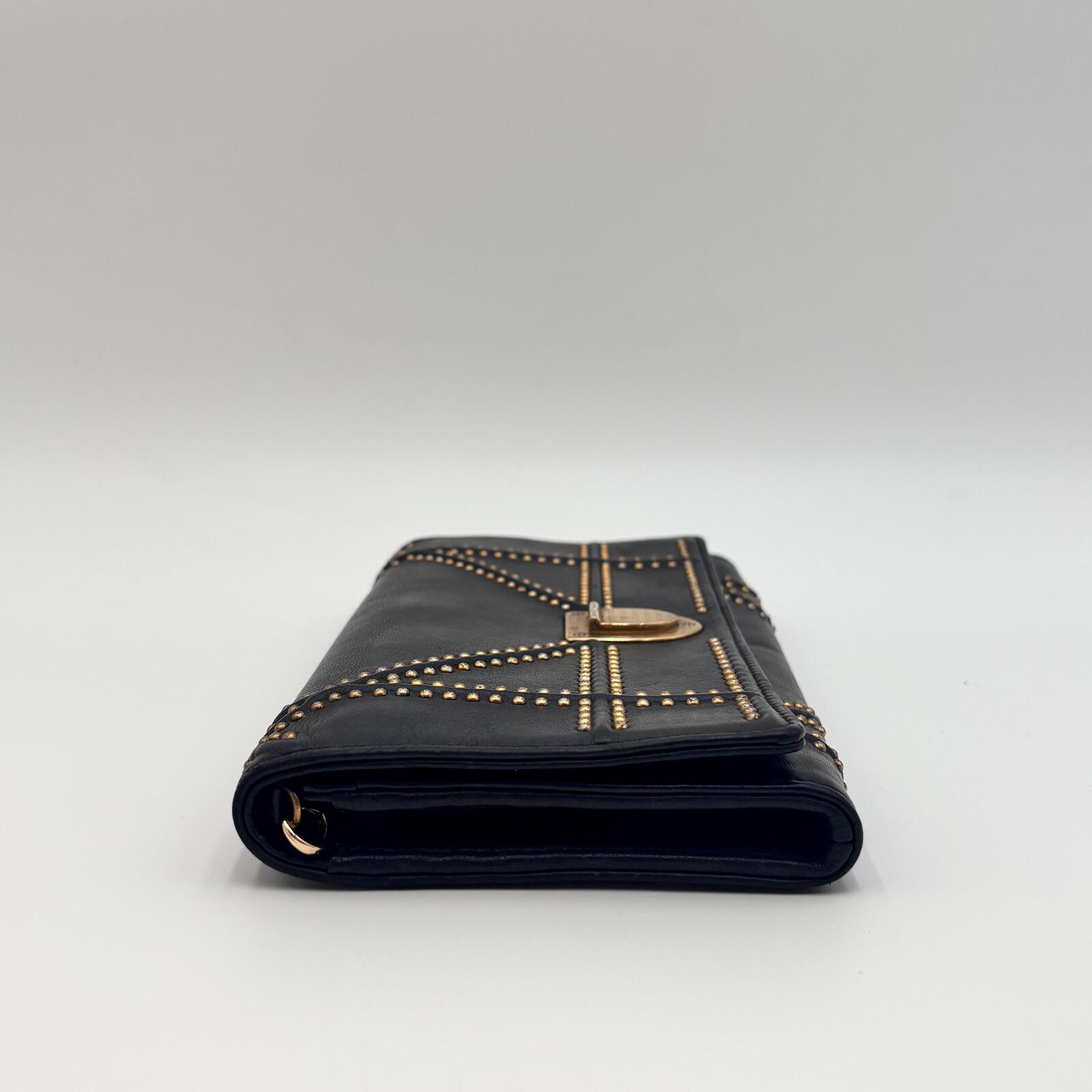 Christian Dior Studded Leather Chain Wallet / Clutch – Black