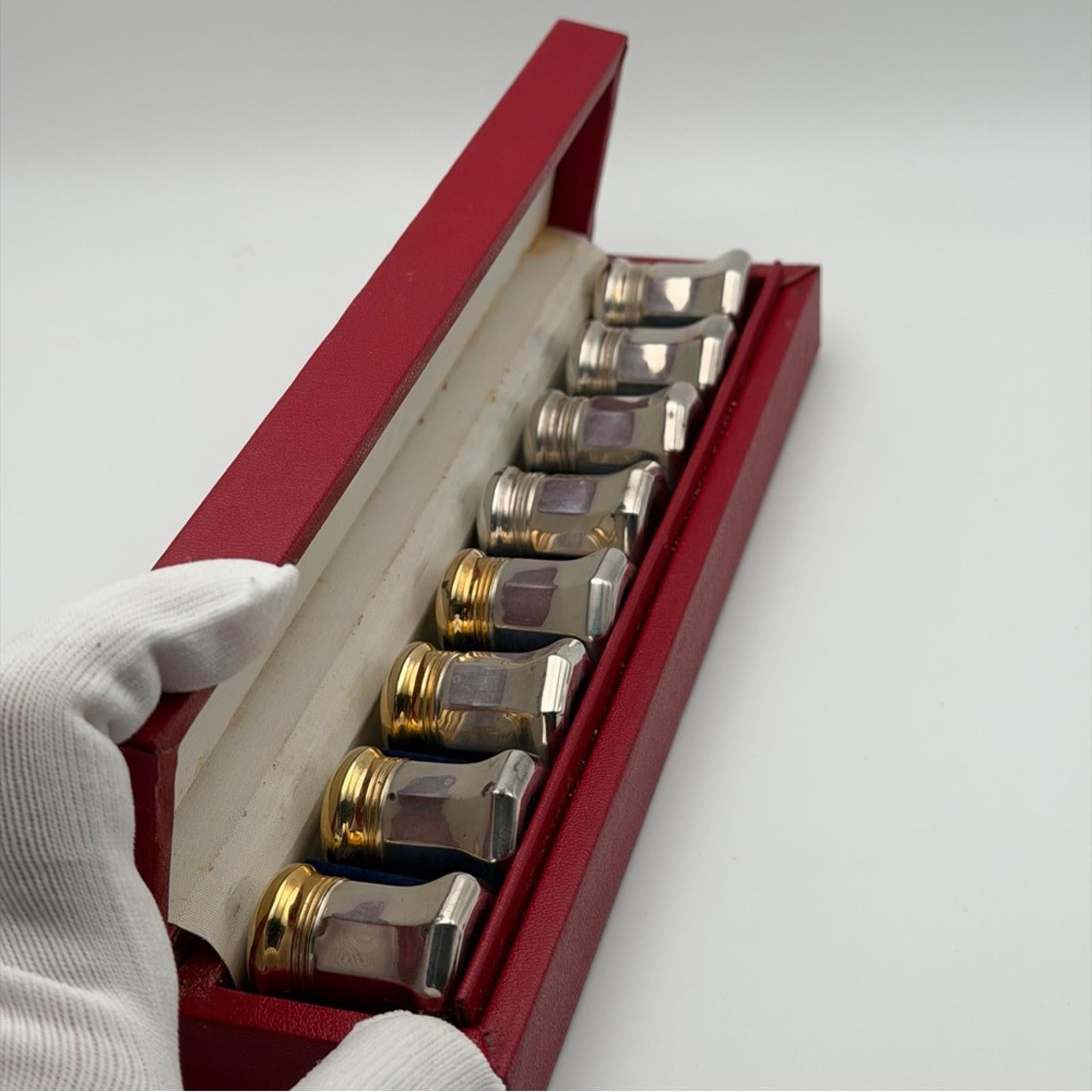 Cartier Sterling Silver Salt & Pepper Shakers Set – Gilt Lids – With Box