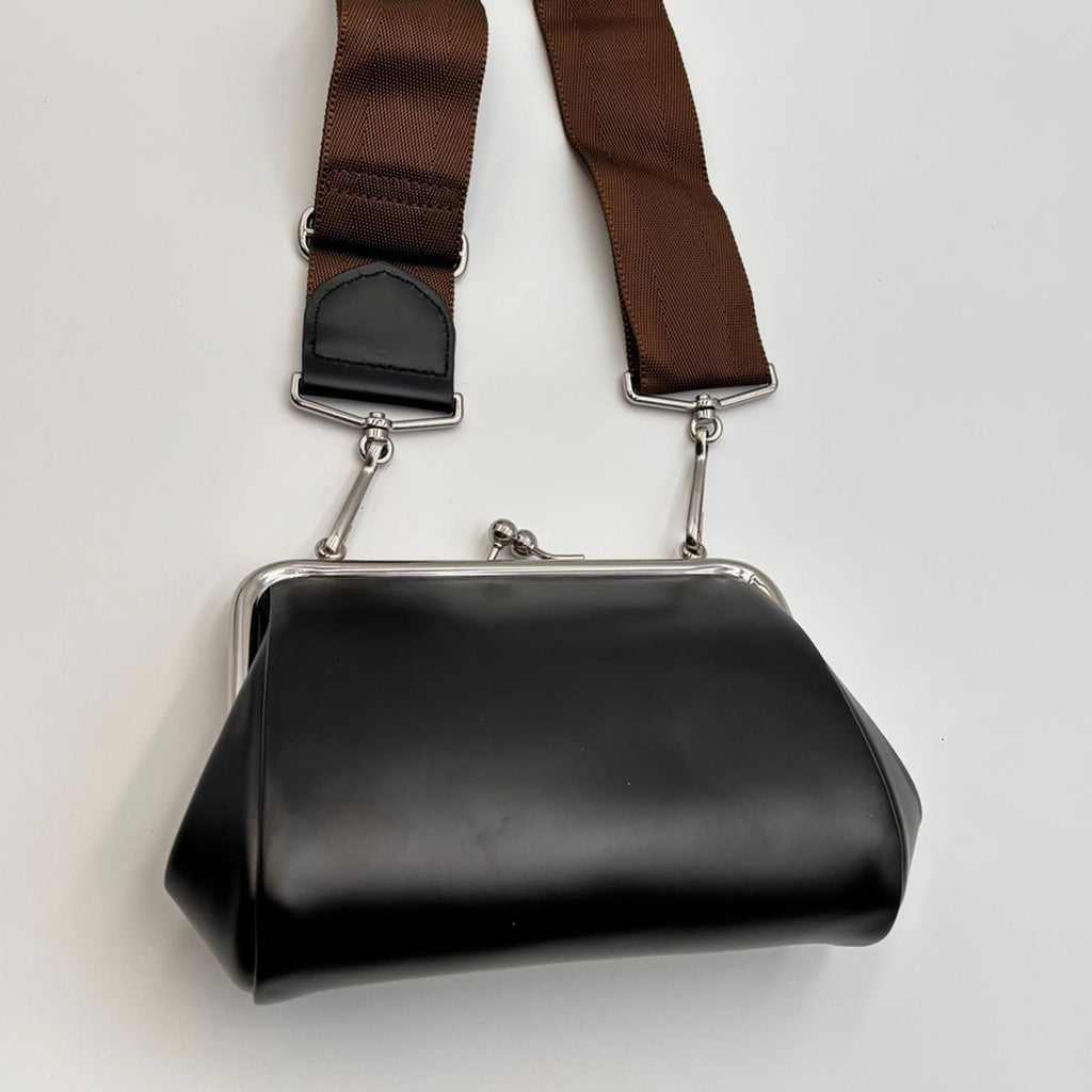 Comme Des Garçons Leather Frame Bag Kiss Lock Shoulder Bag Black