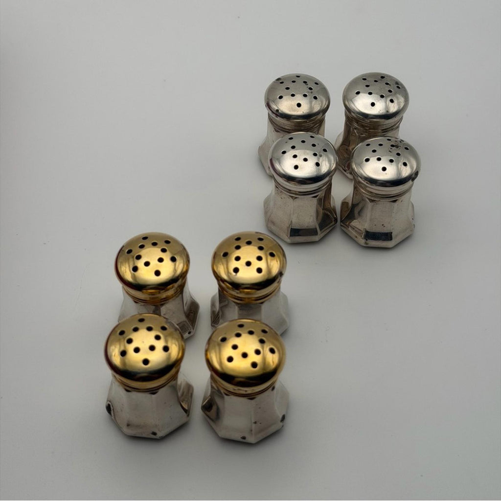 Cartier Sterling Silver Salt & Pepper Shakers Set – Gilt Lids – With Box