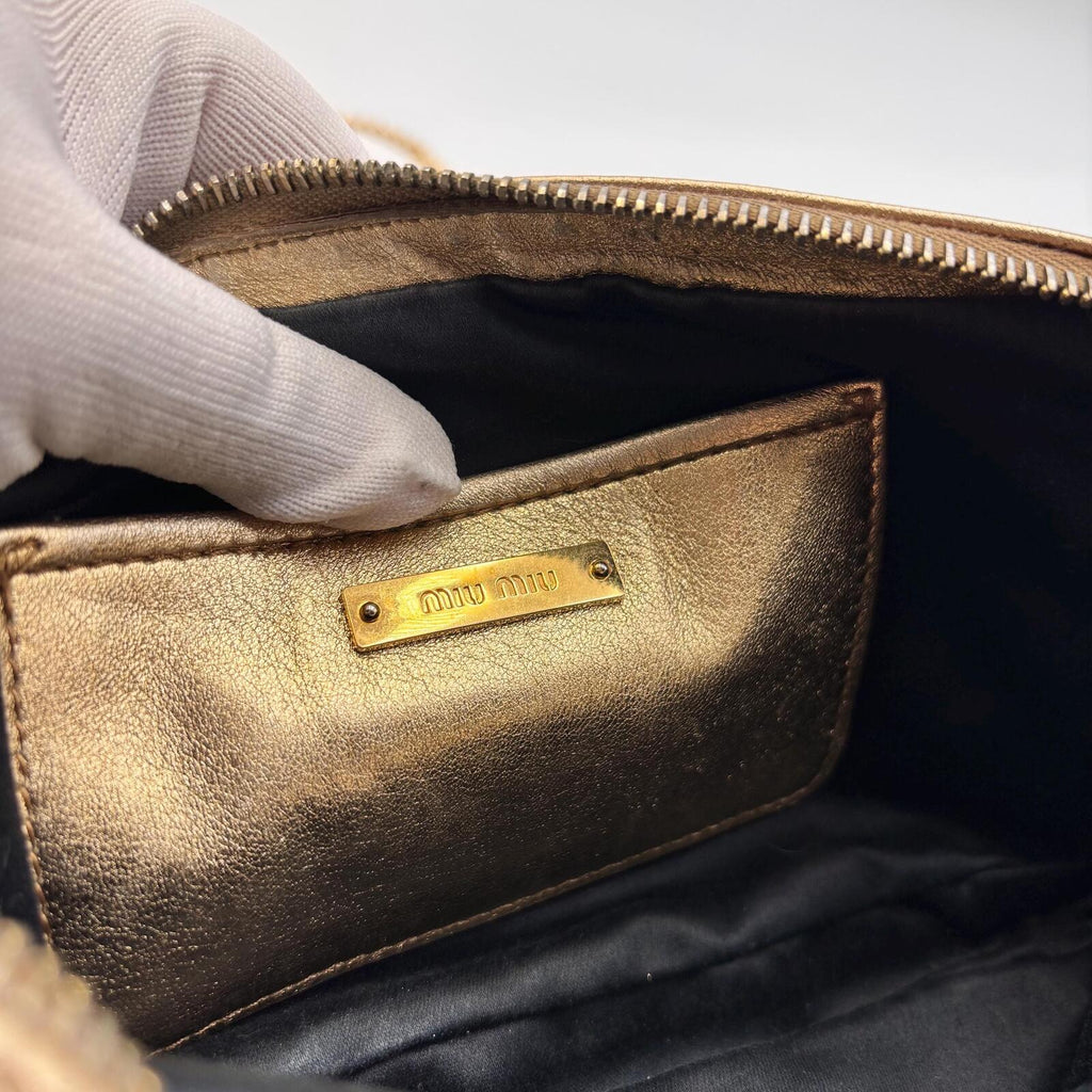Miu Miu Matelassé Metallic Gold Leather Crossbody Bag