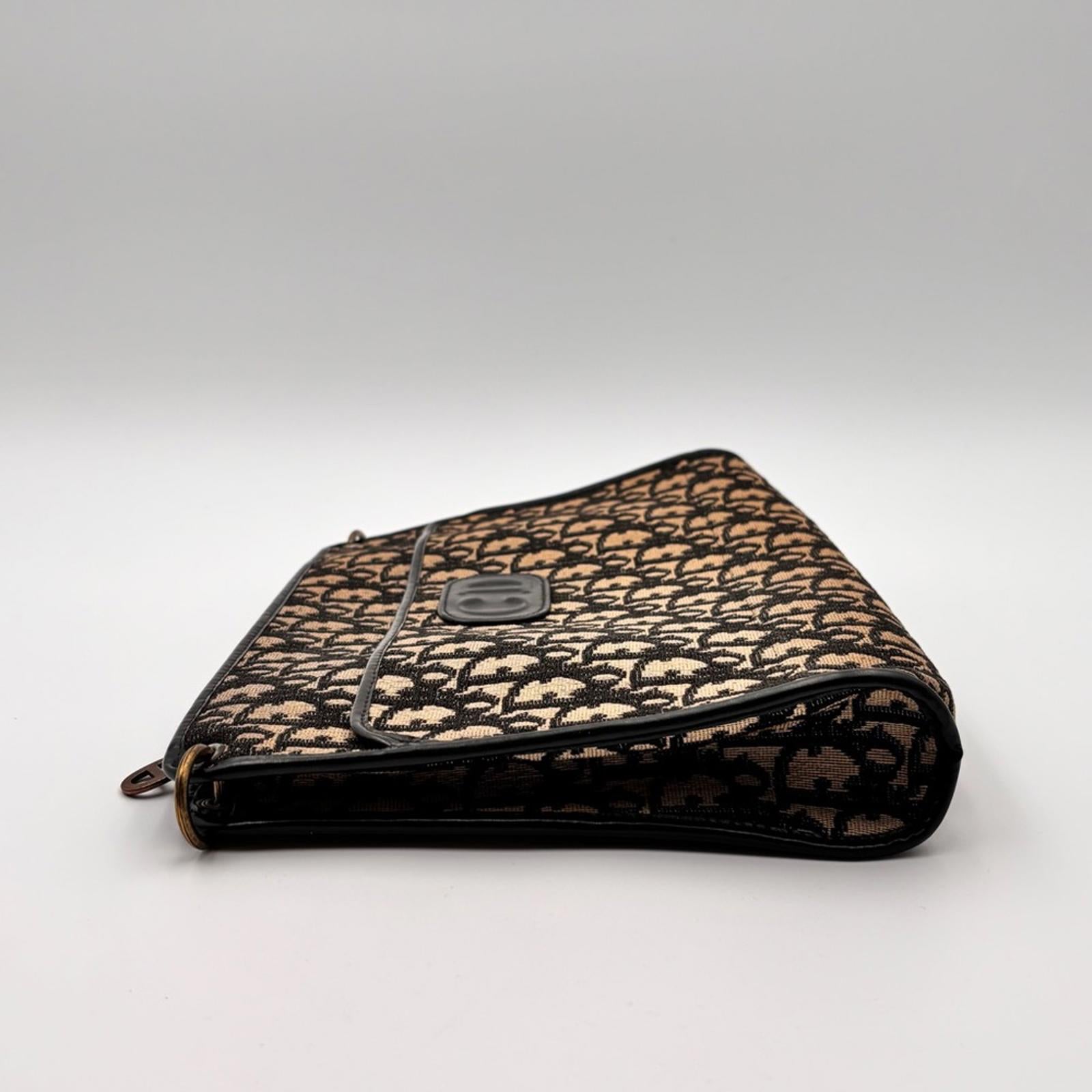 Christian Dior Vintage Trotter Monogram Canvas Shoulder Bag Black & Tan