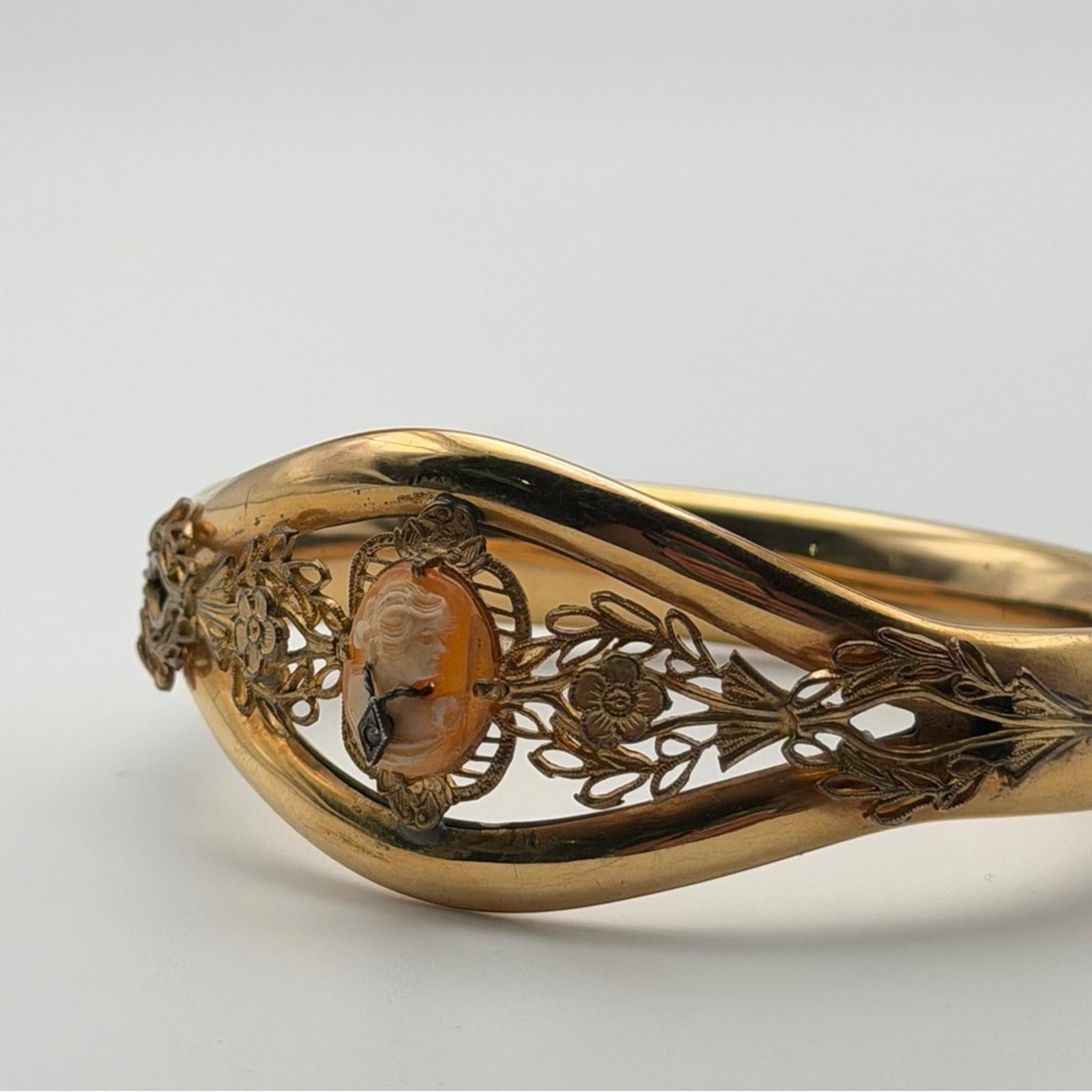 Antique-Style Cameo Cuff Bracelet – Gold Tone