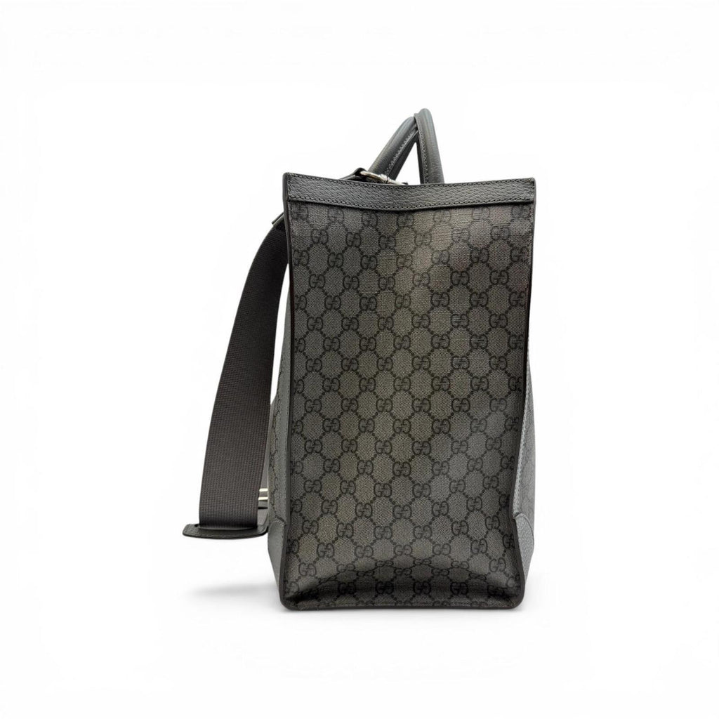 Gucci GG Supreme Monogram Tote Bag With Web Strap Gray Black