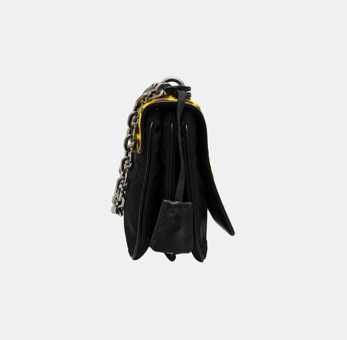 Prada Cahier Leopard Calf Hair Chain Shoulder BagYellowBlack
