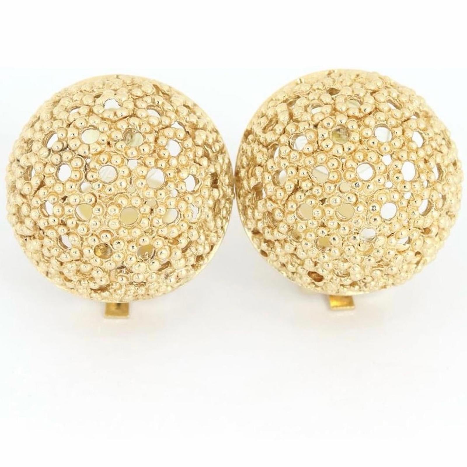 CHRISTIAN DIOR VINTAGE GOLD-PLATED TEXTURED DOME CLIP EARRINGS