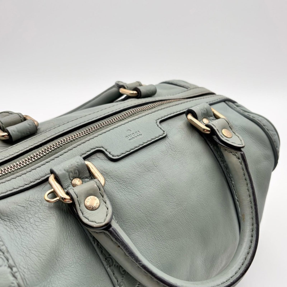 Gucci GG Embossed Leather Boston Bag Sage