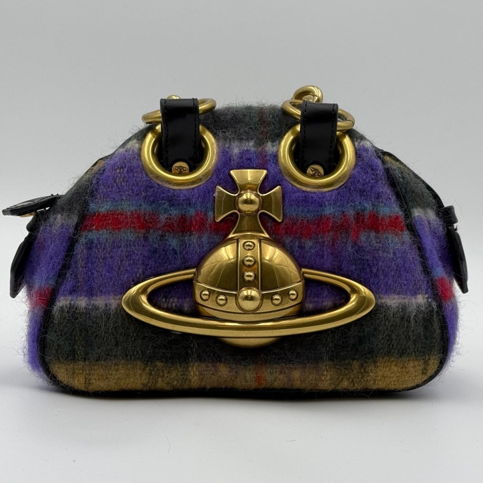 Vivienne Westwood Orb Wool Mini Chain Bag Plaid Gold Hardware