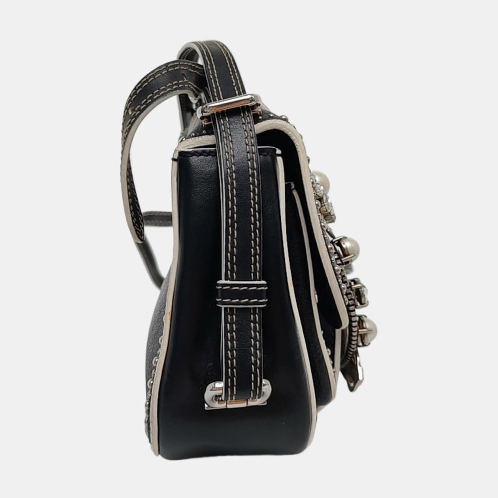 Miu Miu Dahlia Jeweled Buckle Studded Leather Crossbody Bag