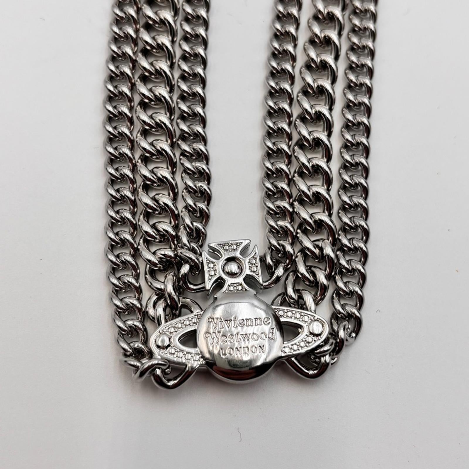 Vivienne Westwood Graziela Orb Multi Chain Choker Necklace Silver Tone Crystal