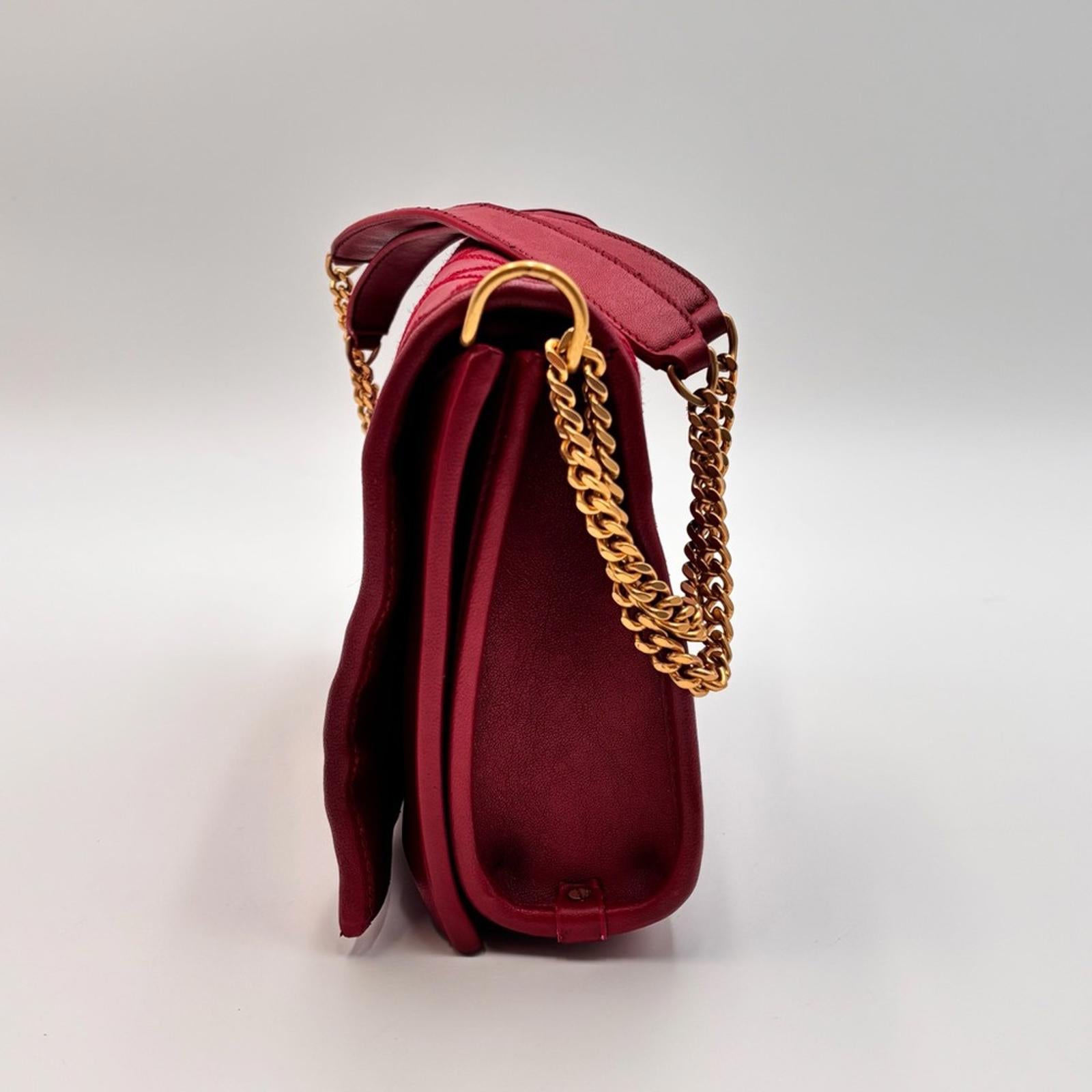 Saint Laurent Becky Quilted Leather Shoulder Bag Red Gold Hardware