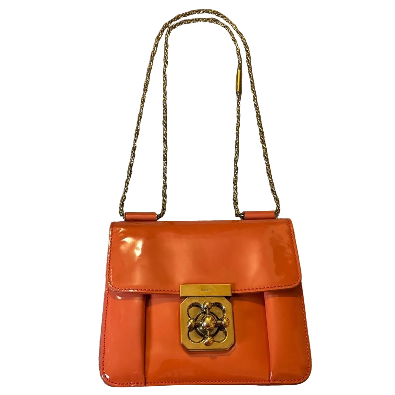 Chloé Vintage Patent Leather Chain Shoulder Bag – Orange