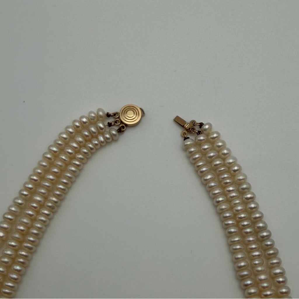 Vintage Multi-Strand Freshwater Pearl Necklace – 14K Gold Clasp