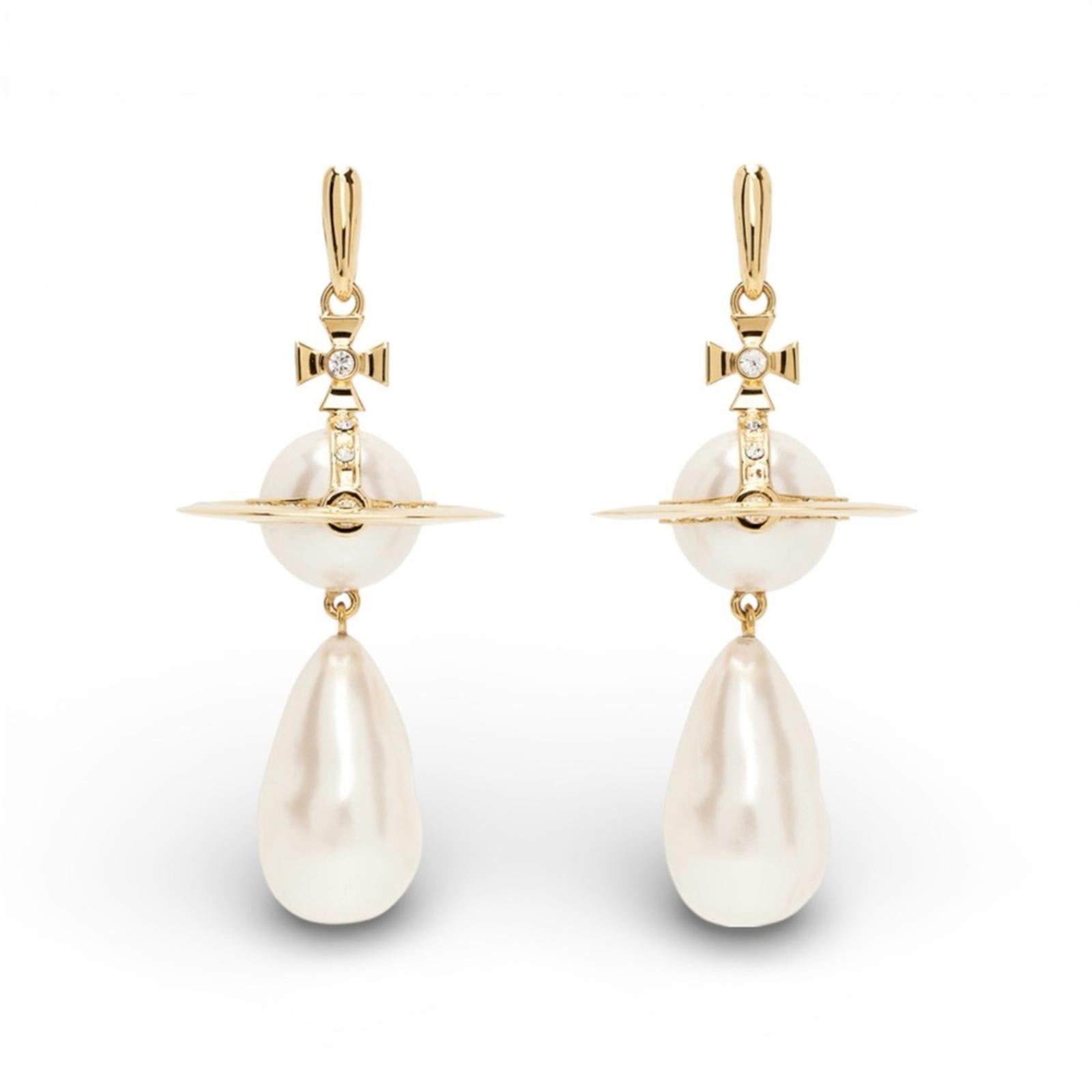 Vivienne Westwood Orb Baroque Pearl Drop Earrings in Gold