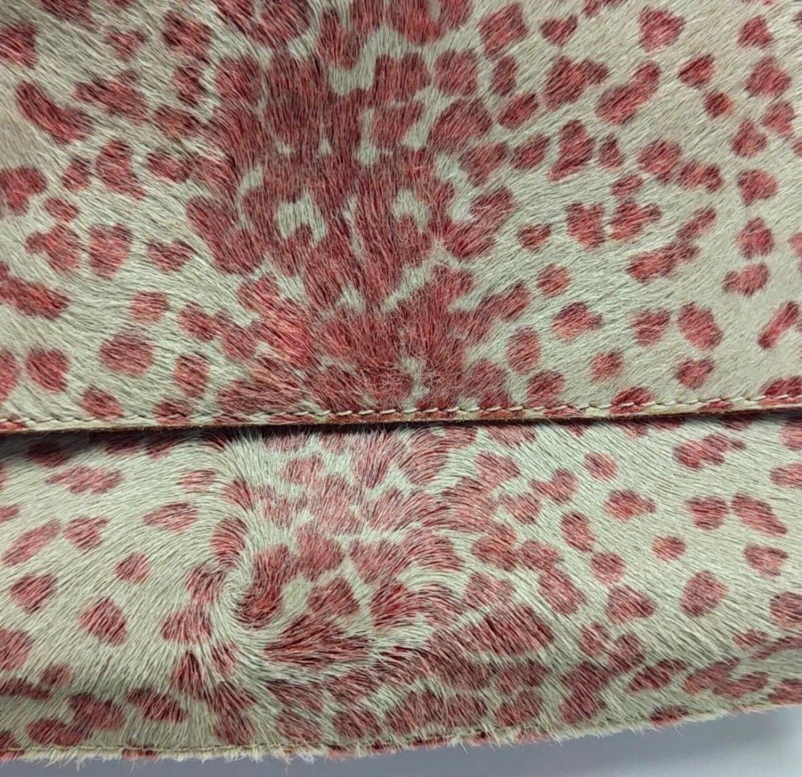 Bottega Veneta Vintage Calf Hair Leopard Print Flap Shoulder Bag Pink Beige