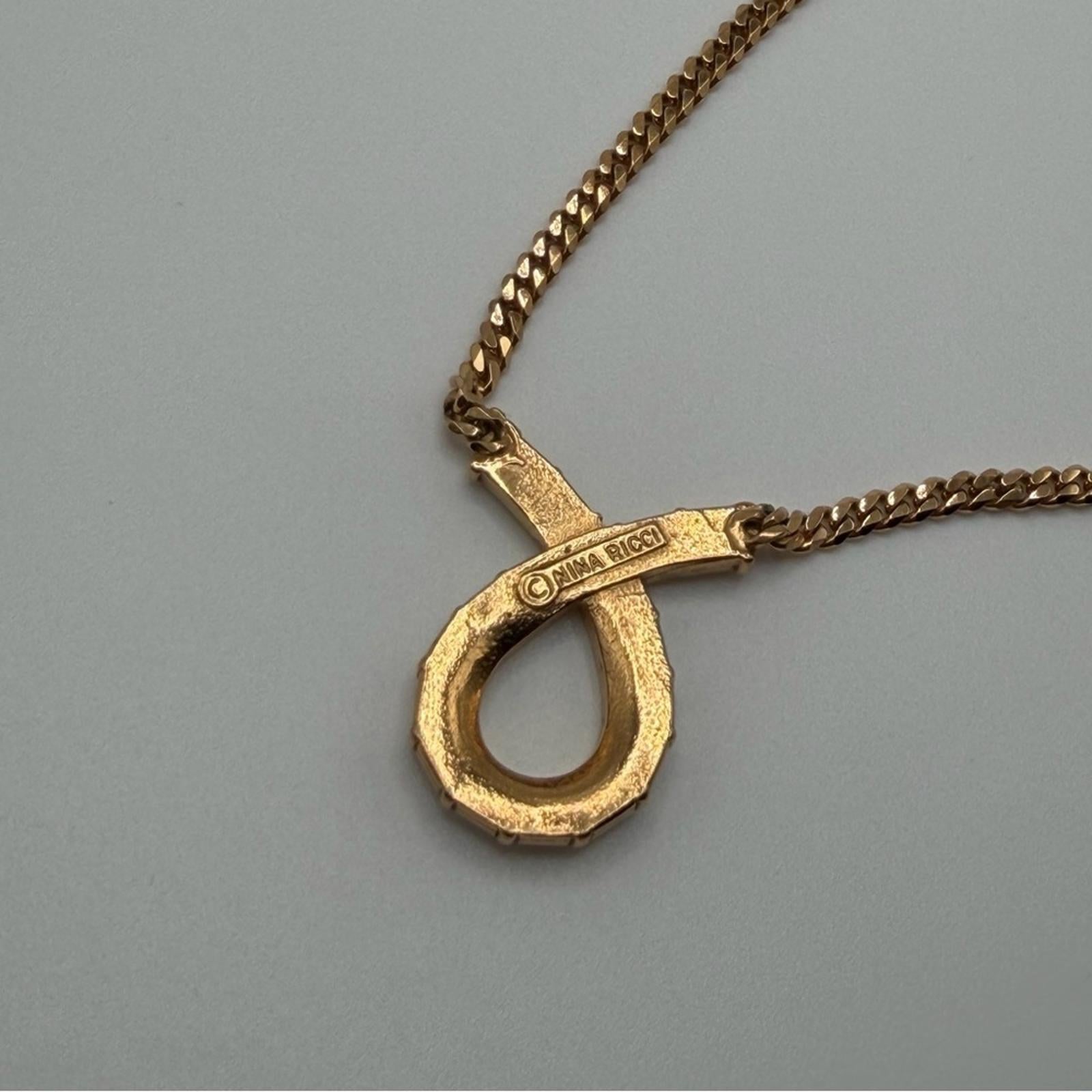 NINA RICCI VINTAGE GOLD-TONE BAGUETTE CRYSTAL DROP NECKLACE