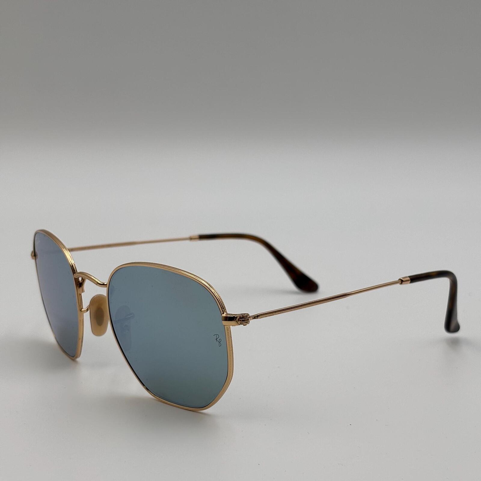 Ray-Ban Hexagonal Flat Lenses RB3548N Gold Blue Mirror Sunglasses