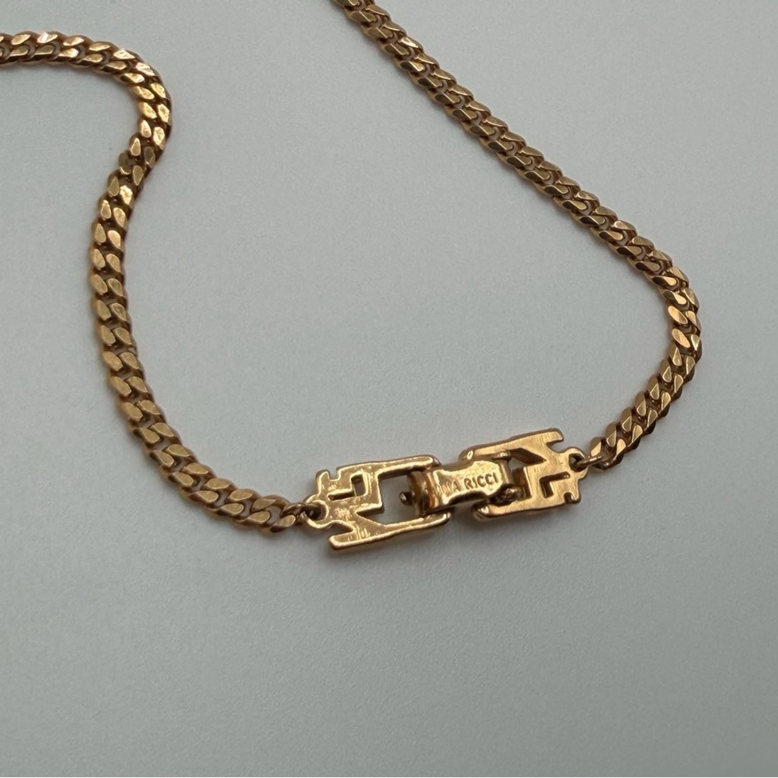 NINA RICCI VINTAGE GOLD-TONE BAGUETTE CRYSTAL DROP NECKLACE