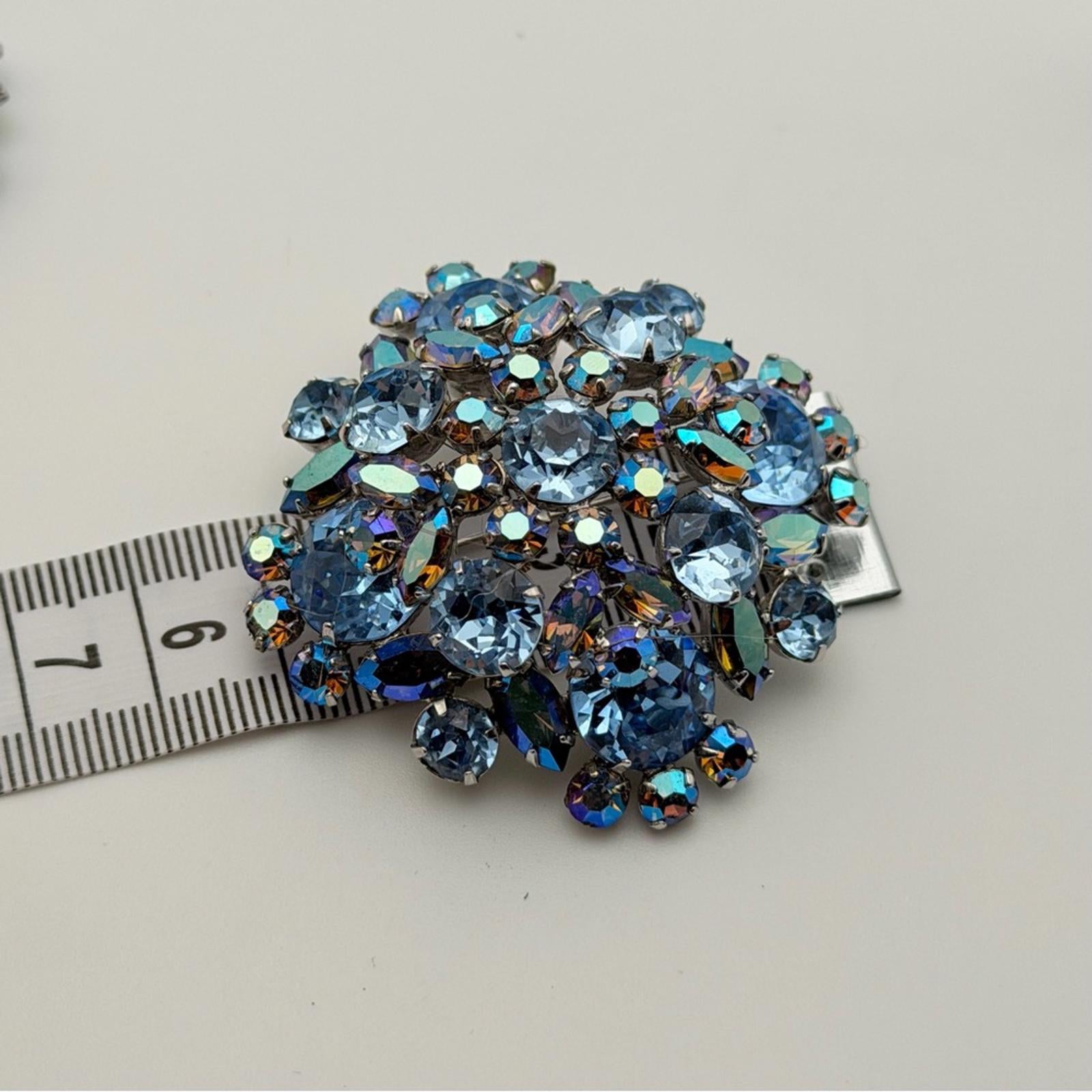 Vintage Sherman Blue Rhinestone Earrings And Brooch Set