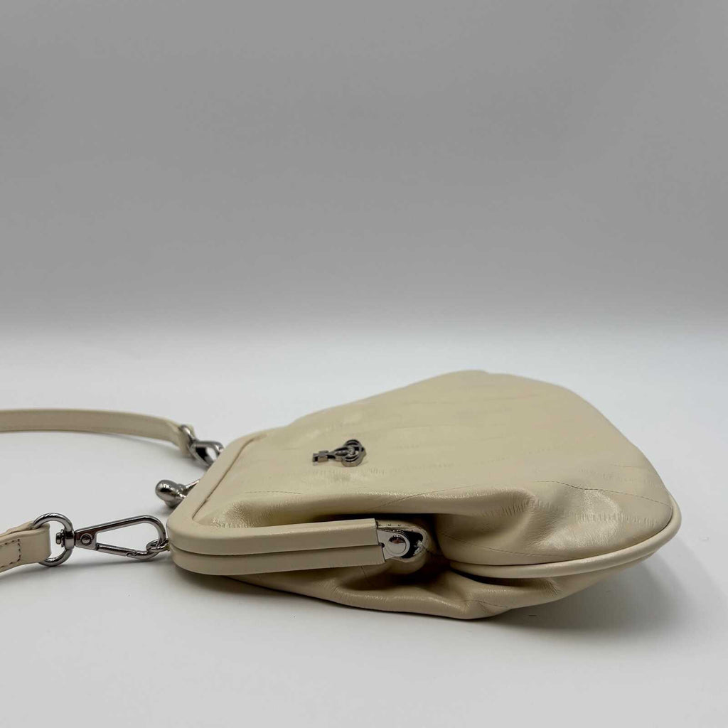 Vivienne Westwood Cream Vegan Leather Kiss-Lock Chain Shoulder & Crossbody Bag